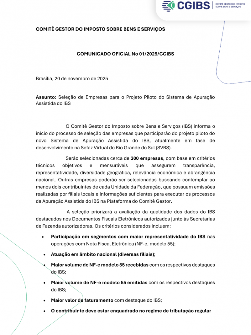Comunicado Oficial n. 01/2025